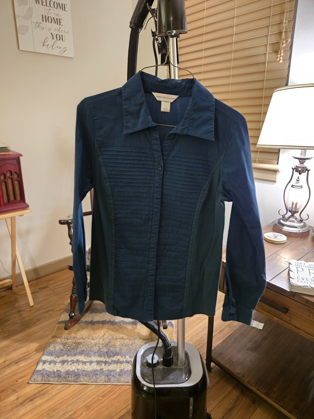 Christopher & Banks Dark Teal Pintuck Button-Front Shirt